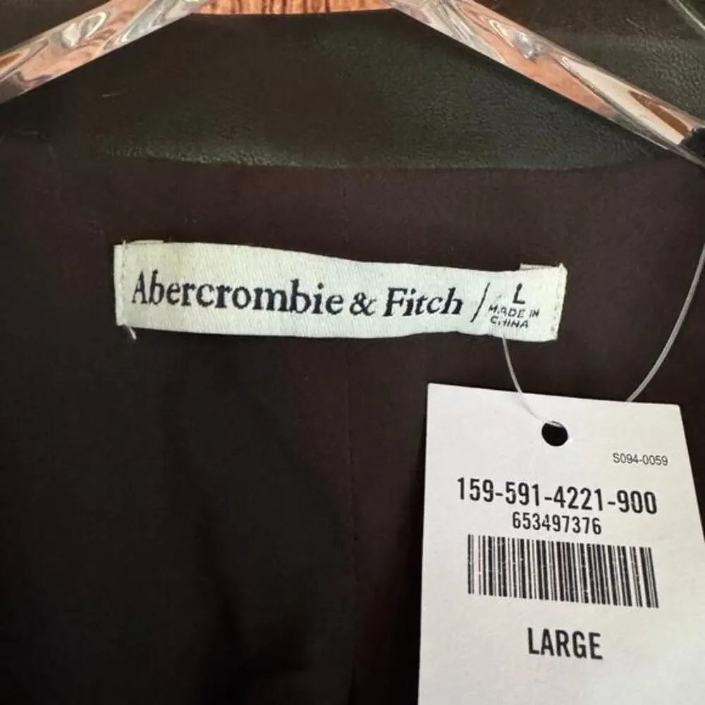 Abercrombie‎ & Fitch Faux Leather Jacket Black Large Workwear Minimalist NWT - Picture 8 of 9
